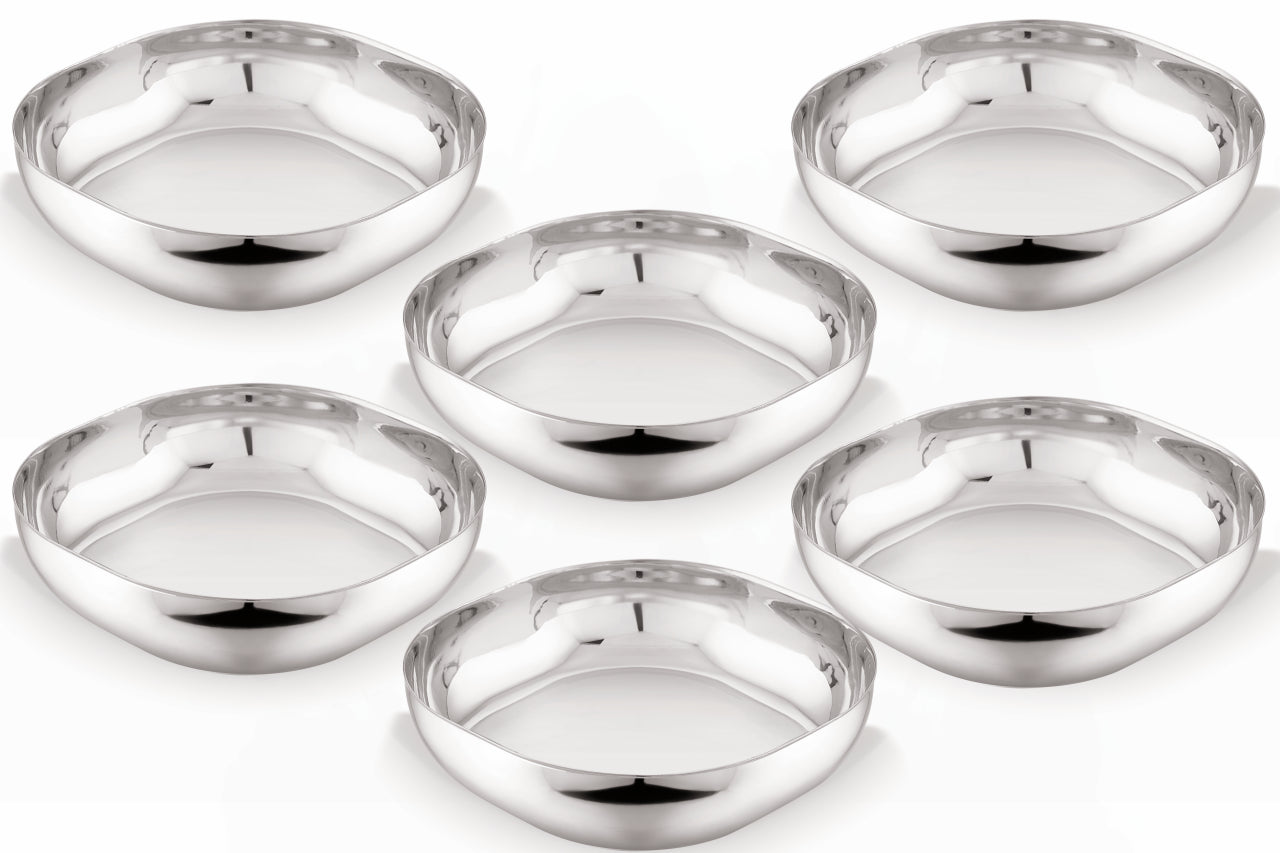Stainless Steel Square Premium Snack / Halwa / Chaat Plates | Pack of 4 & 6