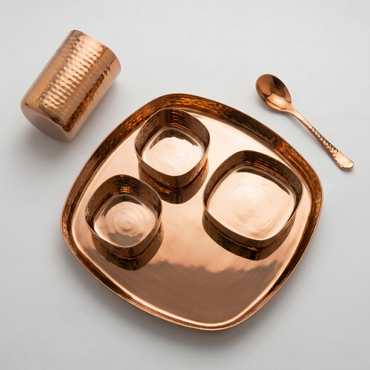 Anurima : Rose Gold PVD Hammered Square Dinner Set (6 Pcs)