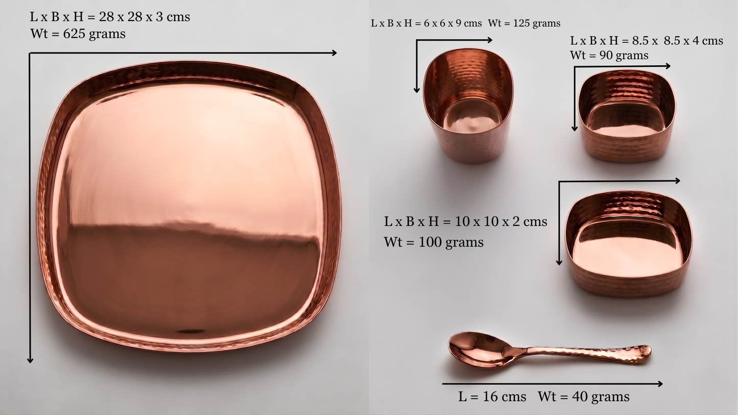 Anurima : Rose Gold PVD Hammered Square Dinner Set (6 Pcs)