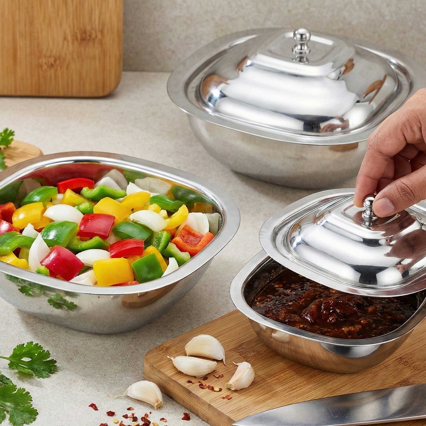 Square Bowls with Lid | Set of 3