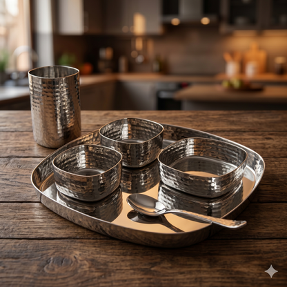 Tattva : Classic Hammered Square Dinner Set (6 Pcs)