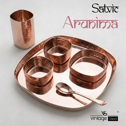 Anurima : Rose Gold PVD Hammered Square Dinner Set (6 Pcs)