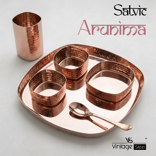 Anurima : Rose Gold PVD Hammered Square Dinner Set (6 Pcs)