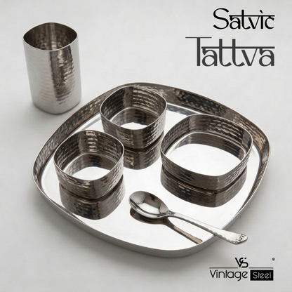 Tattva : Classic Hammered Square Dinner Set (6 Pcs)