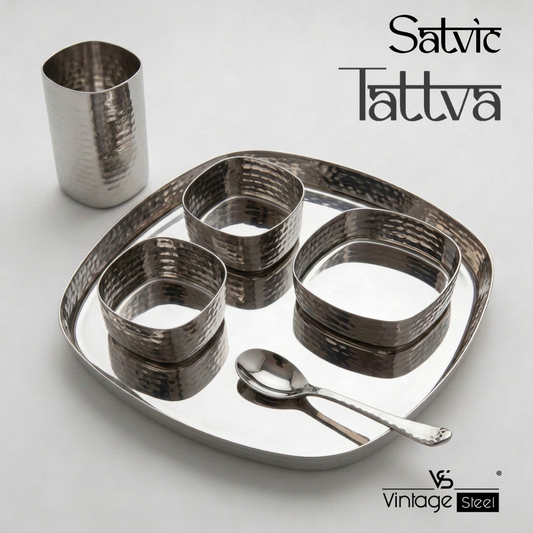 Tattva : Classic Hammered Square Dinner Set (6 Pcs)