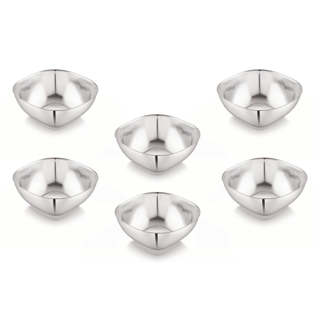 Stainless Steel Square Deep Bowls (Vatis) | Pack of 6