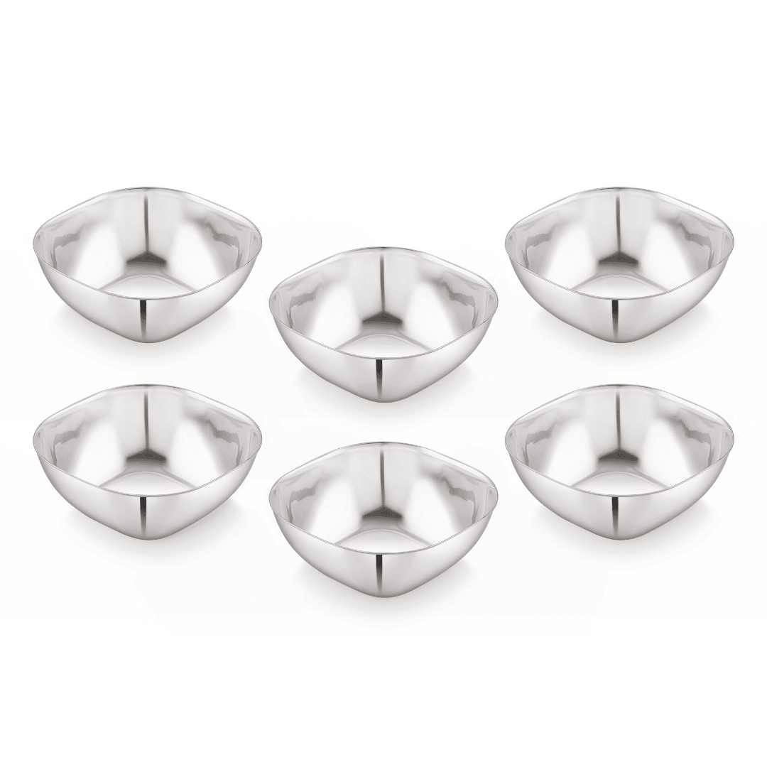 Stainless Steel Square Deep Bowls (Vatis) | Pack of 6