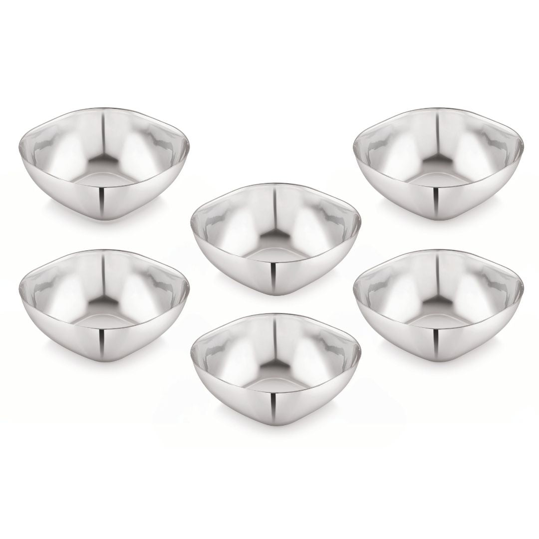 Stainless Steel Square Deep Bowls (Vatis) | Pack of 6