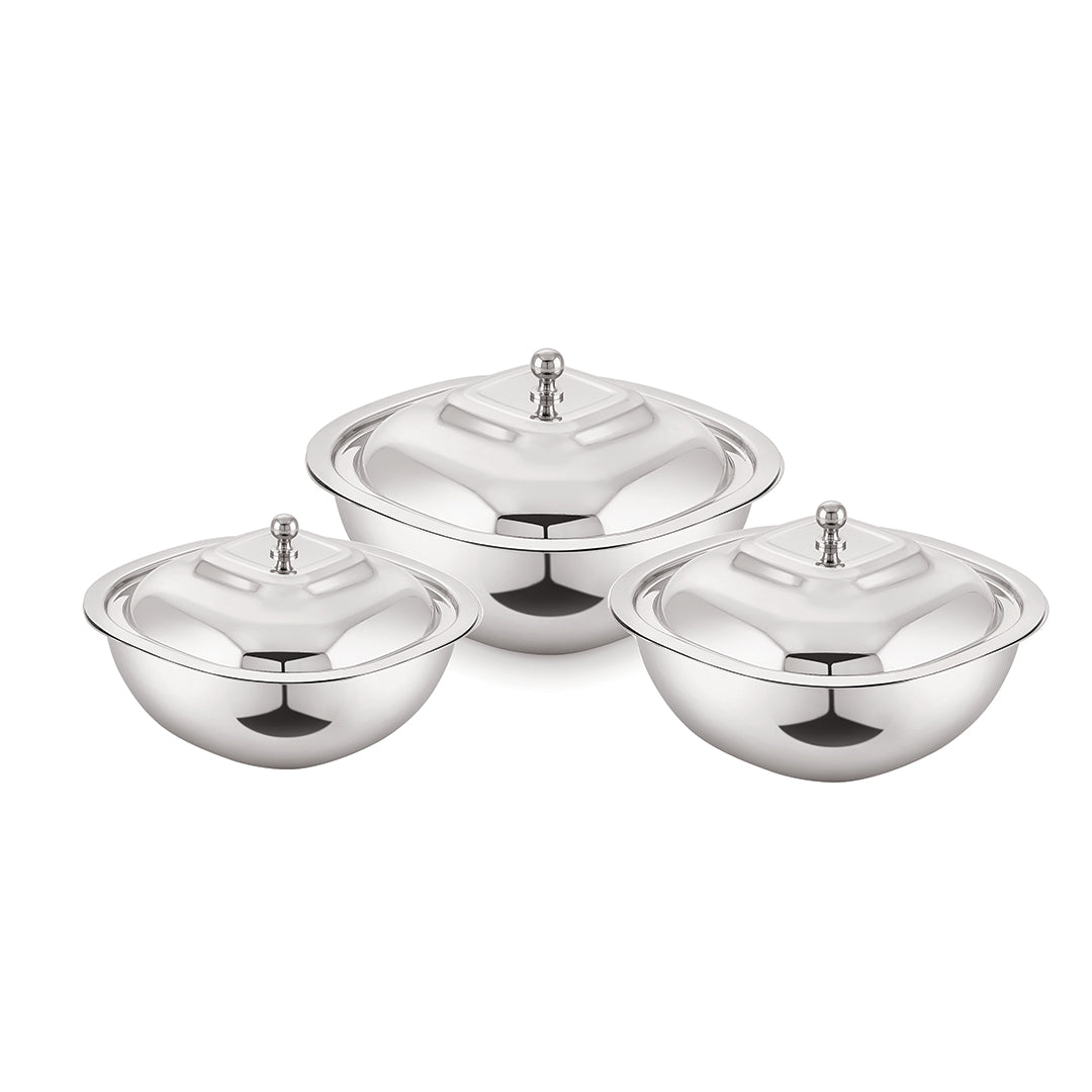 3 sets of stainless steel square bowls for serving food