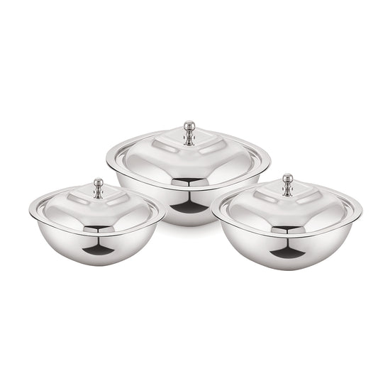 3 sets of stainless steel square bowls for serving food