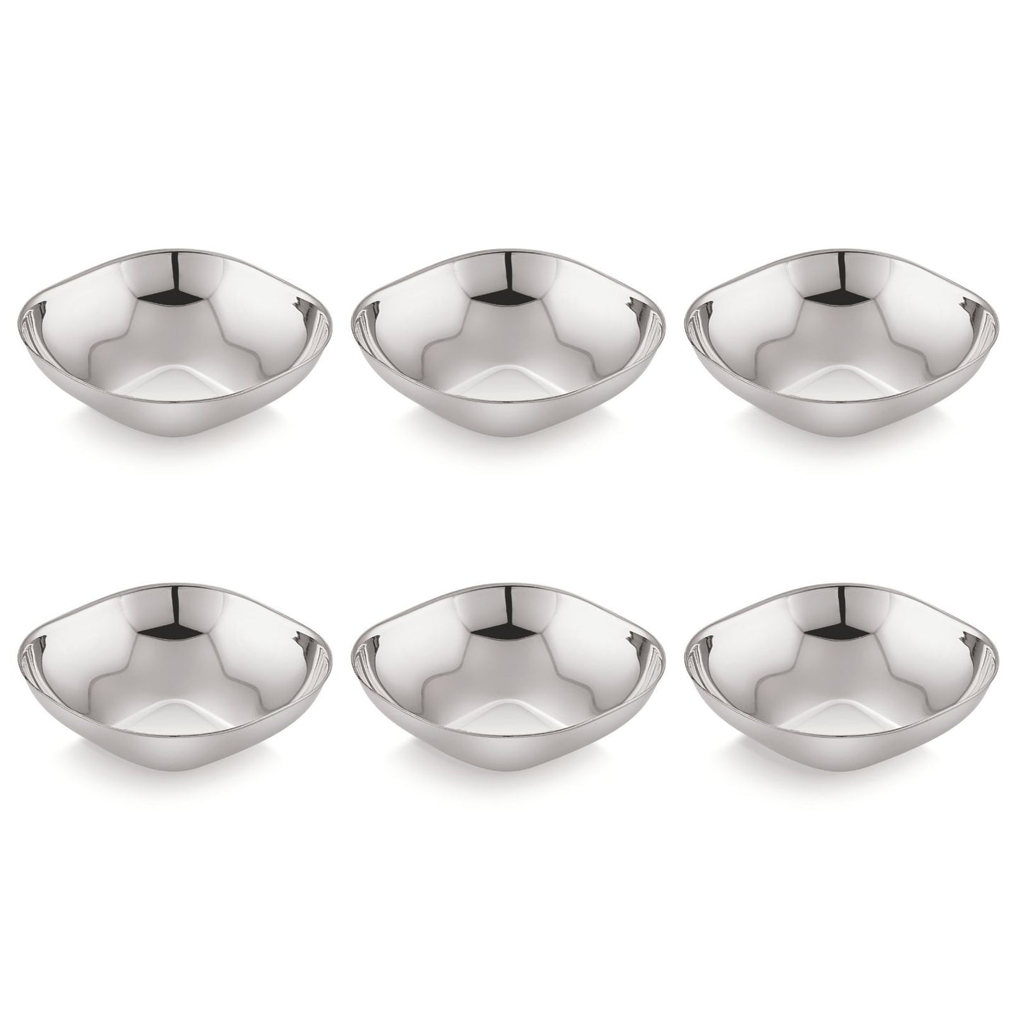 Stainless Steel Square Flat Bowls (Vatis) | Pack of 6