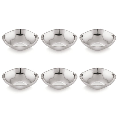 Stainless Steel Square Flat Bowls (Vatis) | Pack of 6