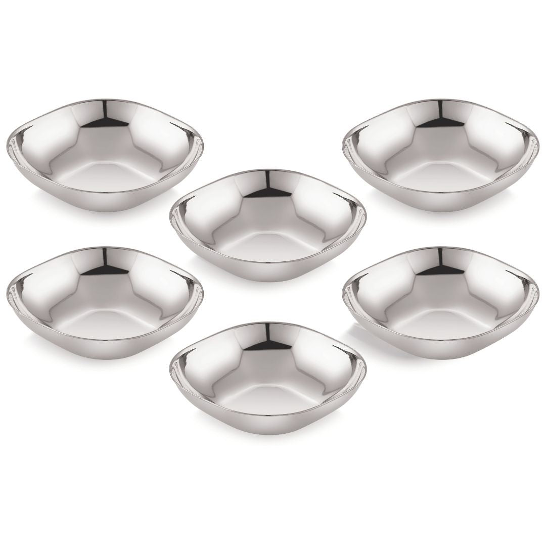 Stainless Steel Square Flat Bowls (Vatis) | Pack of 6