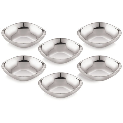 Stainless Steel Square Flat Bowls (Vatis) | Pack of 6