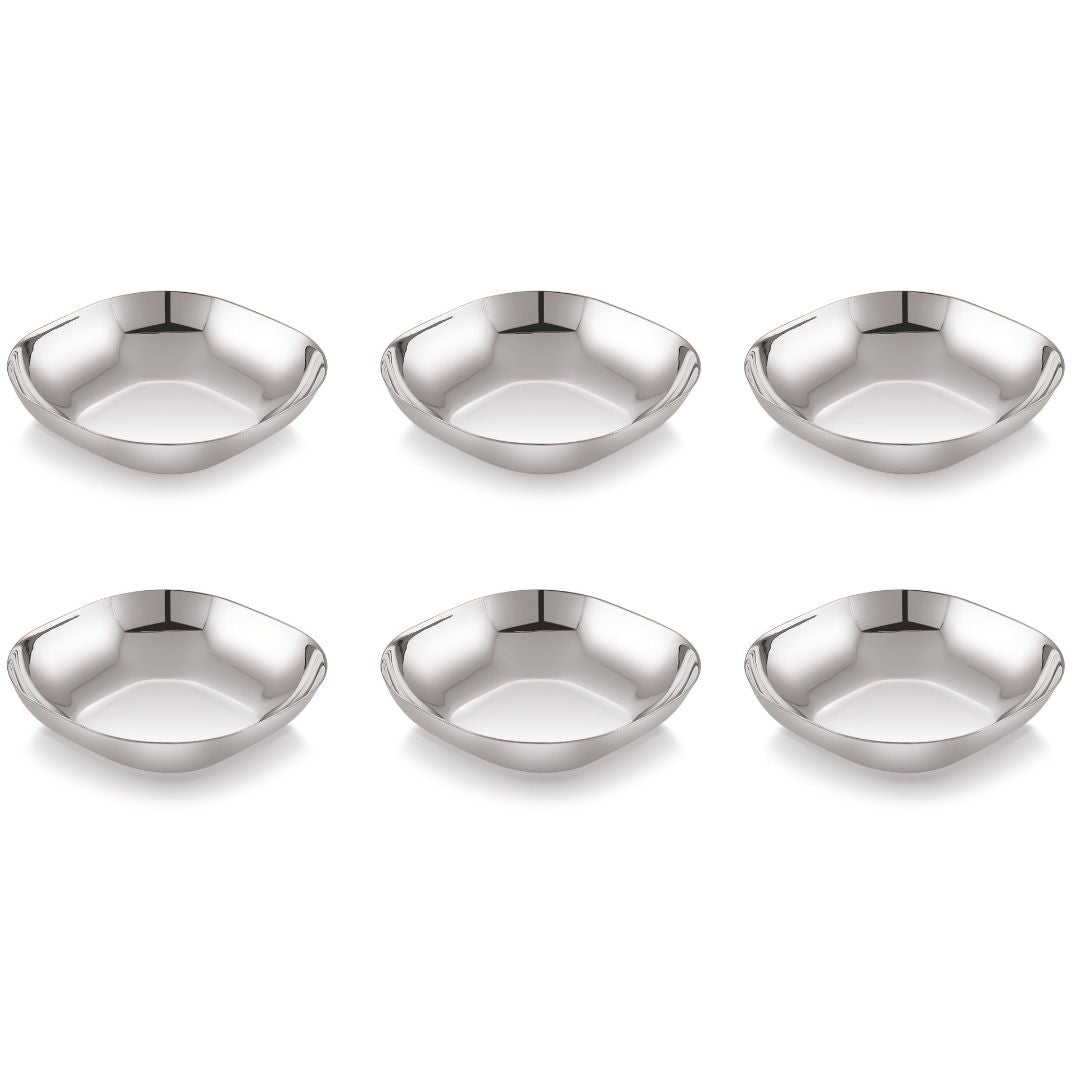 Stainless Steel Square Flat Bowls (Vatis) | Pack of 6