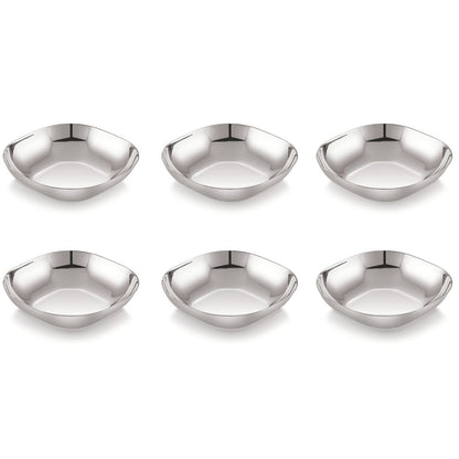 Stainless Steel Square Flat Bowls (Vatis) | Pack of 6