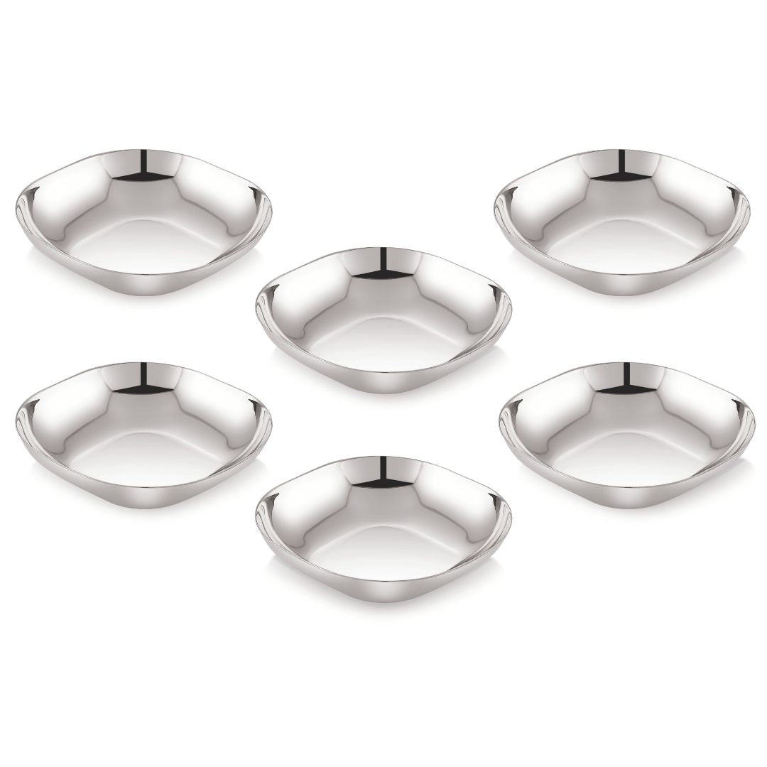 Stainless Steel Square Flat Bowls (Vatis) | Pack of 6
