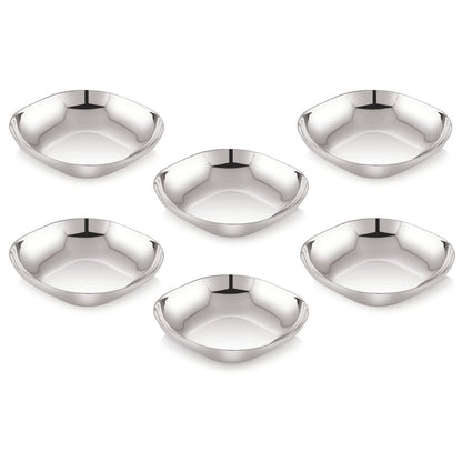 Stainless Steel Square Flat Bowls (Vatis) | Pack of 6