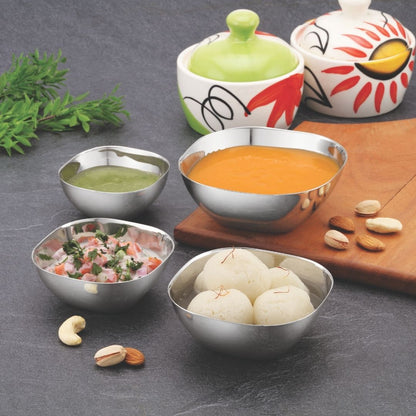 Stainless Steel Square Deep Bowls (Vatis) | Pack of 6