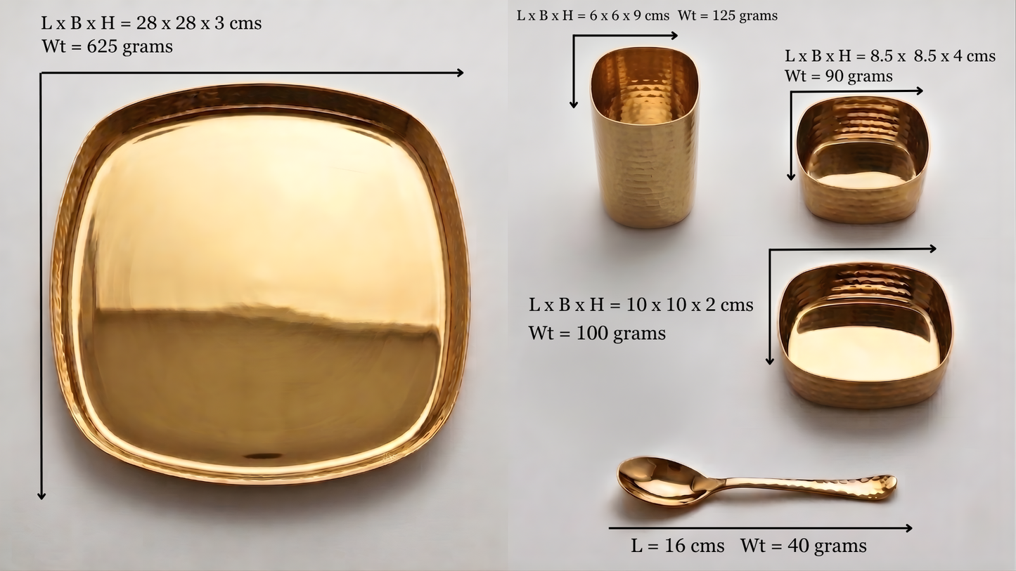 Swarna: Gold PVD Hammered Square Dinner Set (6 Pcs)