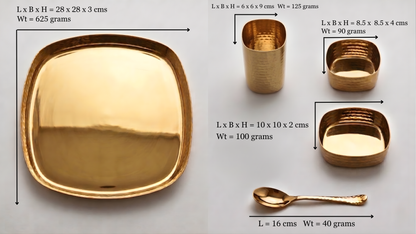 Swarna: Gold PVD Hammered Square Dinner Set (6 Pcs)