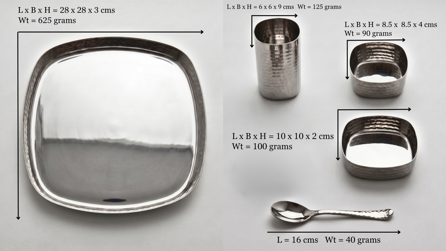 Tattva : Classic Hammered Square Dinner Set (6 Pcs)