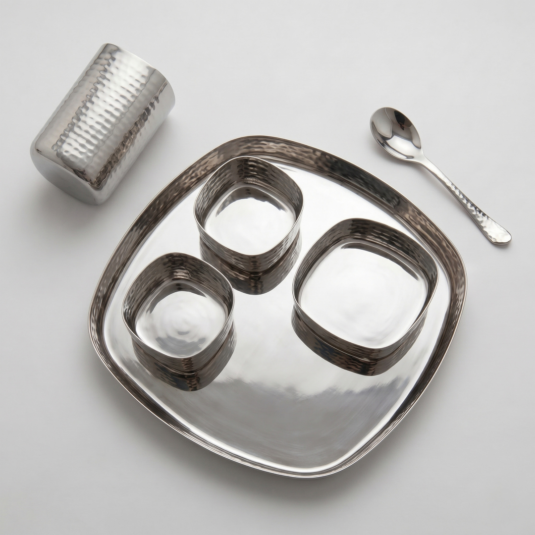 Tattva : Classic Hammered Square Dinner Set (6 Pcs)