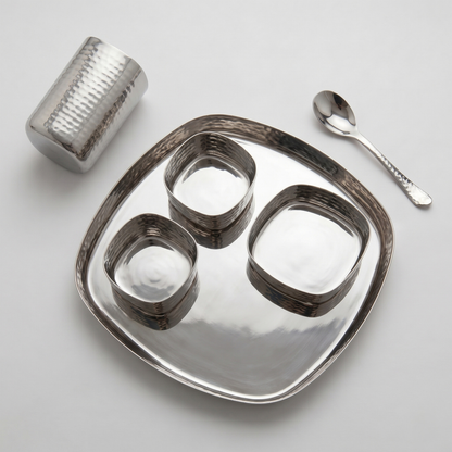 Tattva : Classic Hammered Square Dinner Set (6 Pcs)