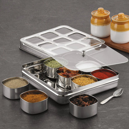VS Vintage Steel Square Spice Box / Masala Dabba