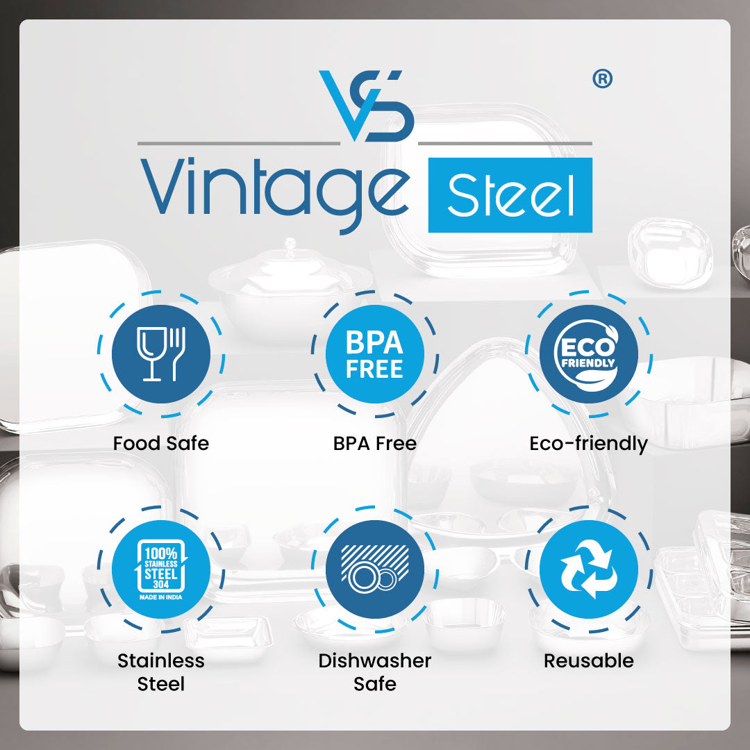 VS Vintage Steel Square Spice Box / Masala Dabba